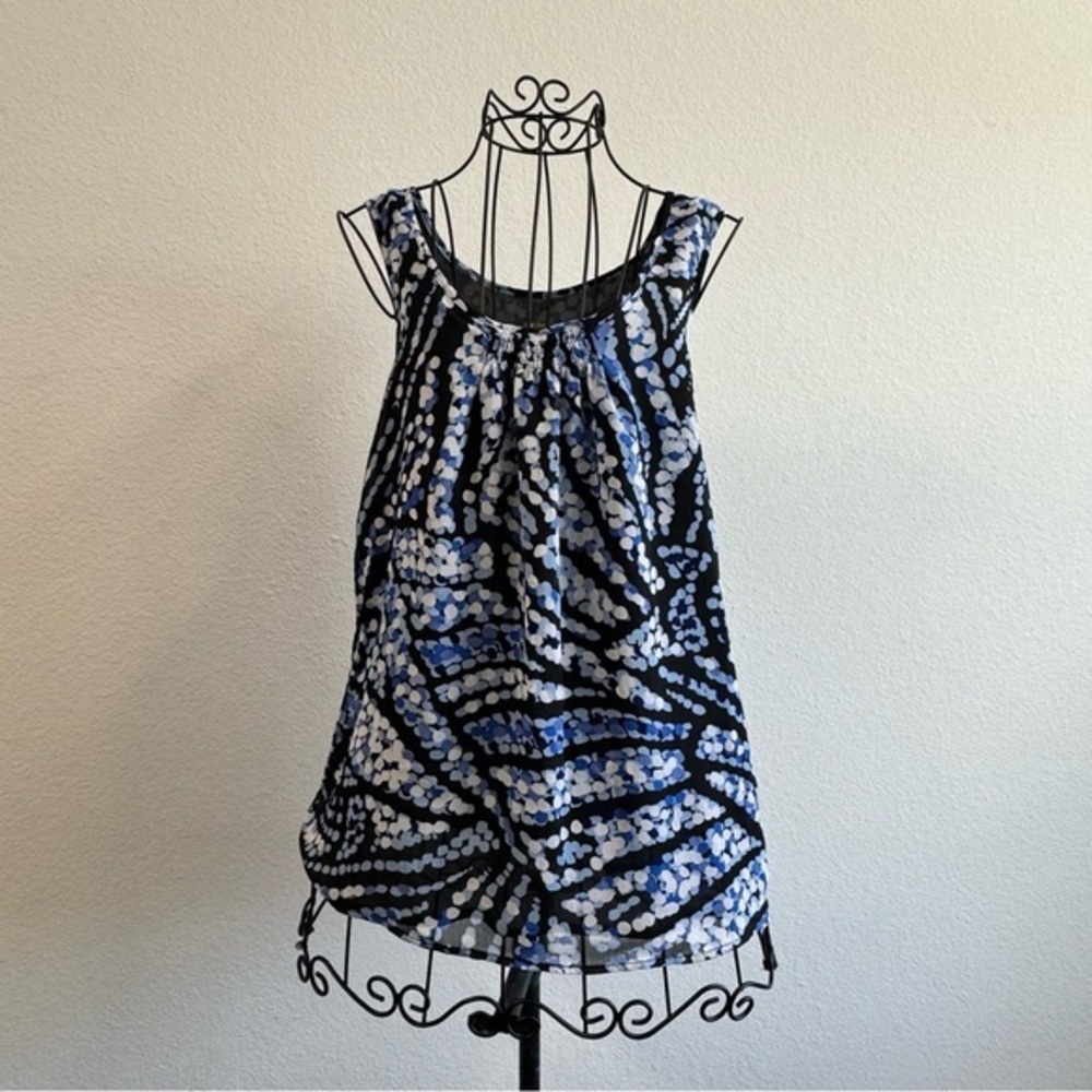 Kasper Blue and Black Abstract Blouse